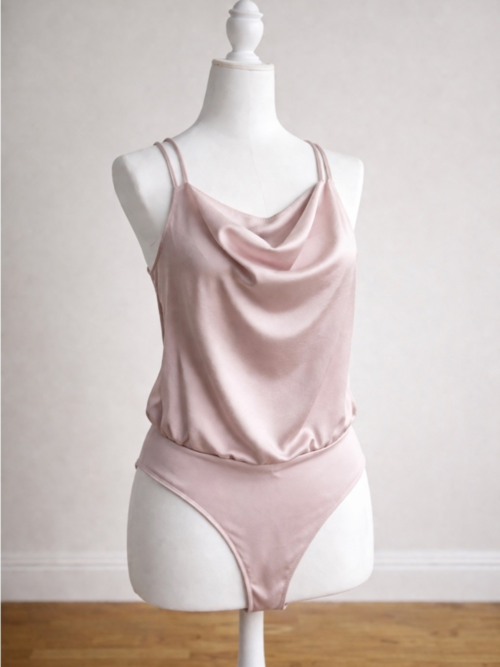 Express Satin Blush Pink Bodysuit Cowl Neck Spaghetti Strap Size S